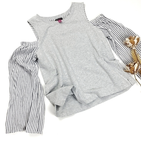 Vince Camuto Grey Sweater Cold Shoulder Top PM - Picture 11 of 11